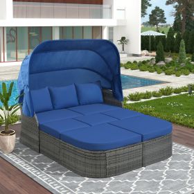 U_STYLE Outdoor Patio Furniture Set Daybed Sunbed with Retractable Canopy Conversation Set Wicker Furniture (As same as WY000281AAE) (Color: as Pic)