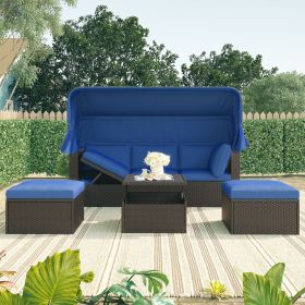 U_Style Outdoor Patio Rectangle Daybed with Retractable Canopy, Wicker Furniture Sectional Seating with Washable Cushions, Backyard (Color: as Pic)